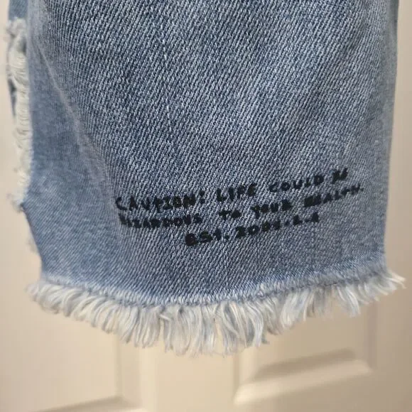 Civil Regime Distressed Denim Bermuda Shorts – 100% Cotton, Raw Hem, Size W30 - Picture 7 of 16